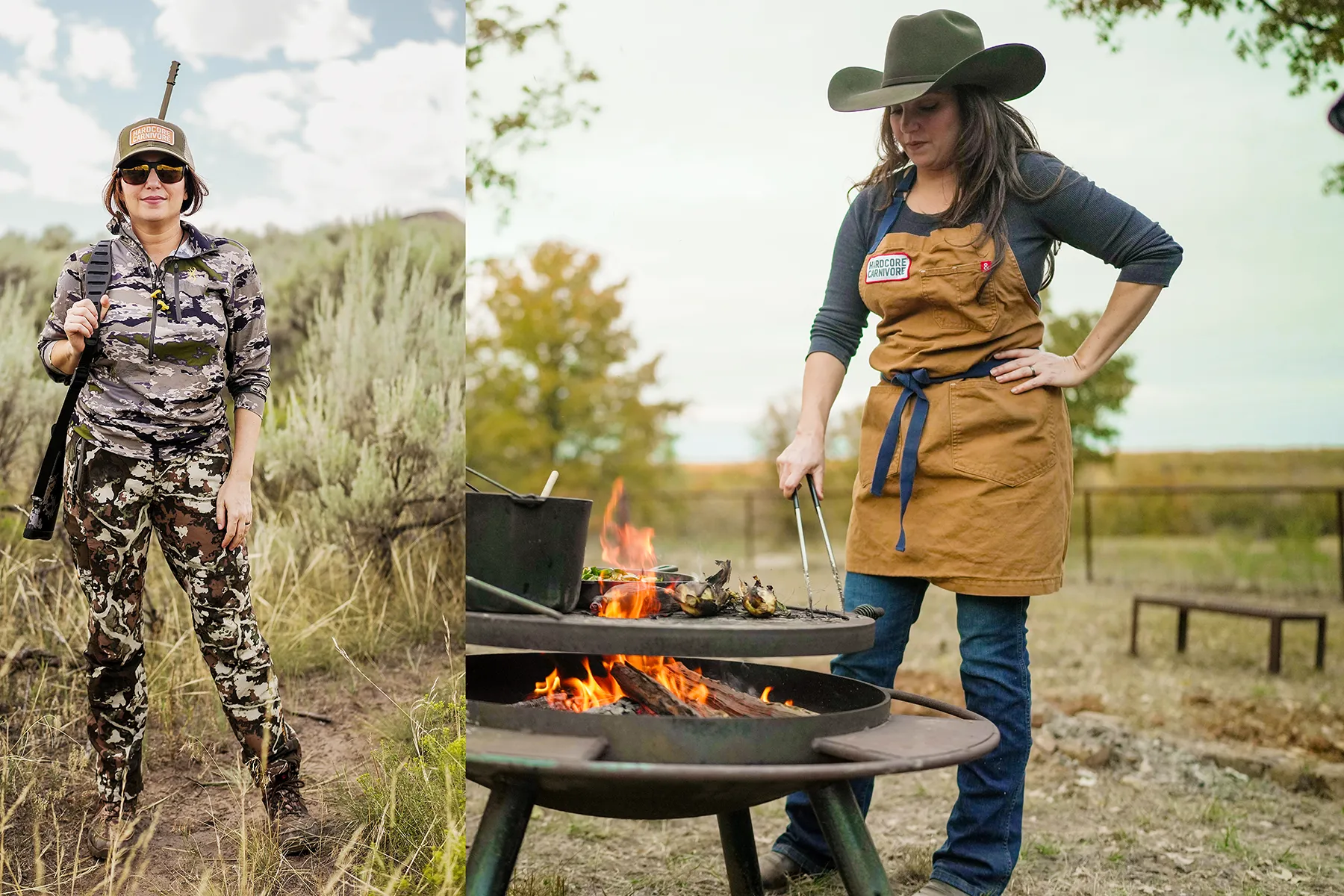 Jess Pryles grilling up bison smashburgers at a bison farm in Rice Lake, Wisconsin. While Jess still loves to smoke meat, her real passion now is grilling.