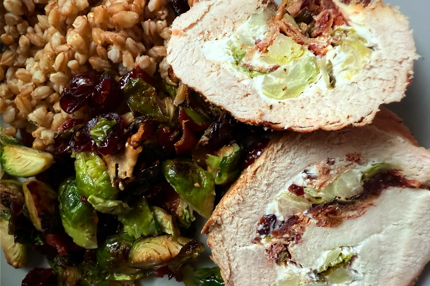 Wild Turkey Roulade with Brussels Sprouts, Bacon & Craisins