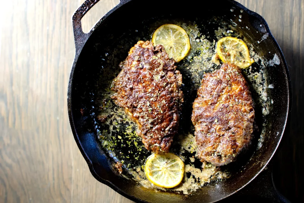 Wild Turkey Francese in a cast iron skillet