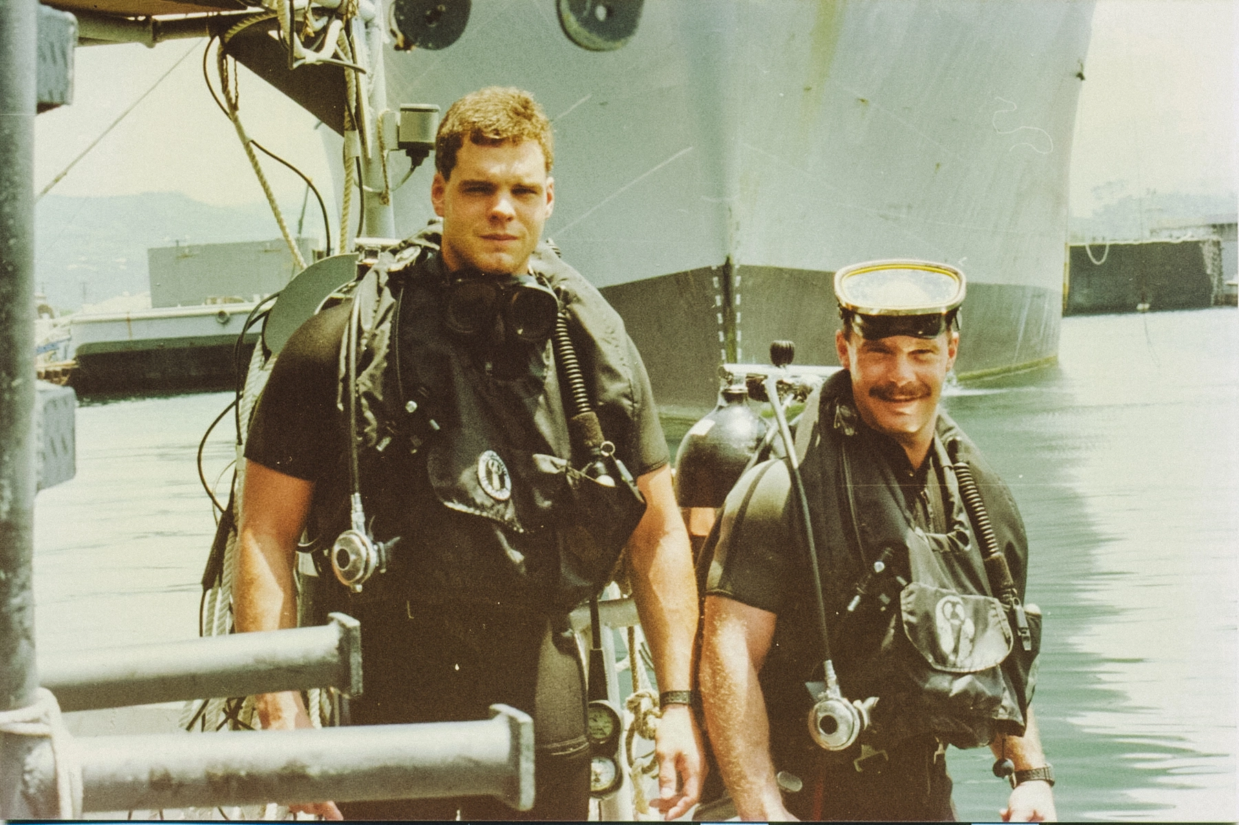 a vintage shot of John Barklow in diving gear