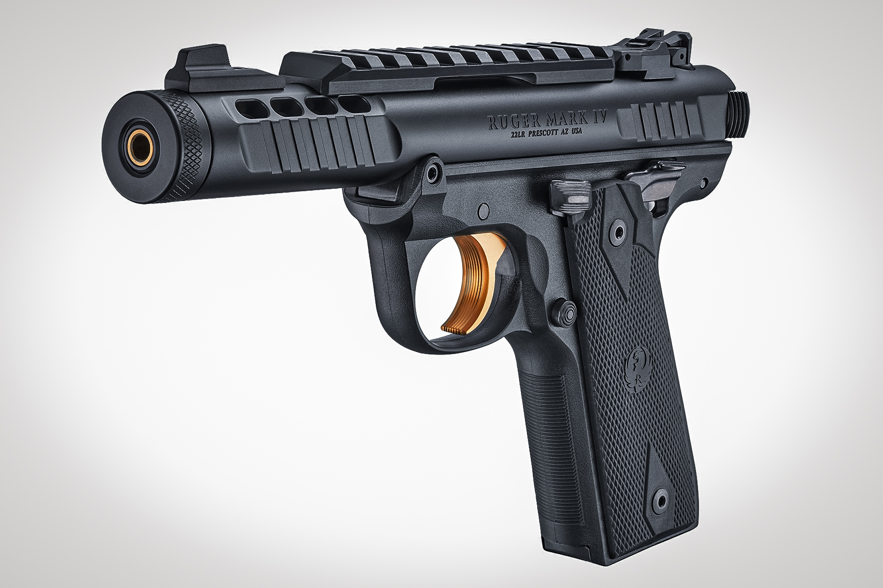 Ruger Mark IV 22/45 Lite black with gold trigger and barrel