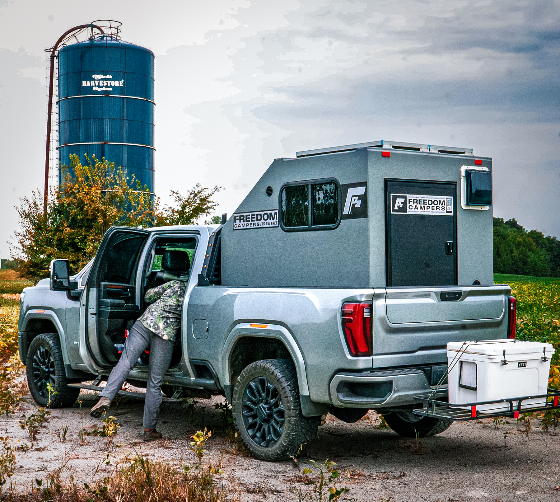 Redneck Blinds Freedom Camper in a pickup truck bed