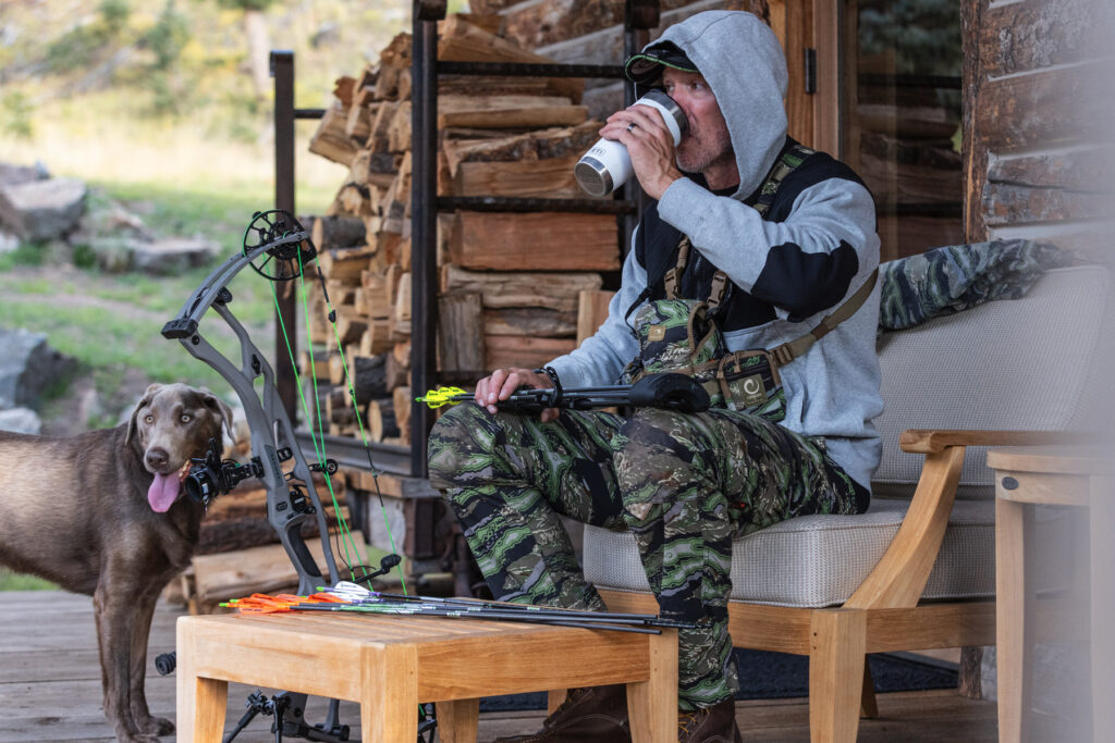 John Dudley takes a break from archery training