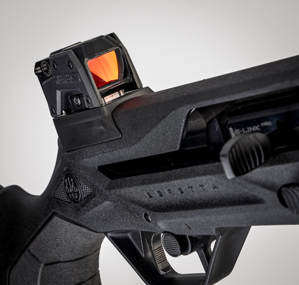 The Beretta AX800 with a red dot mounted to the receiver. 