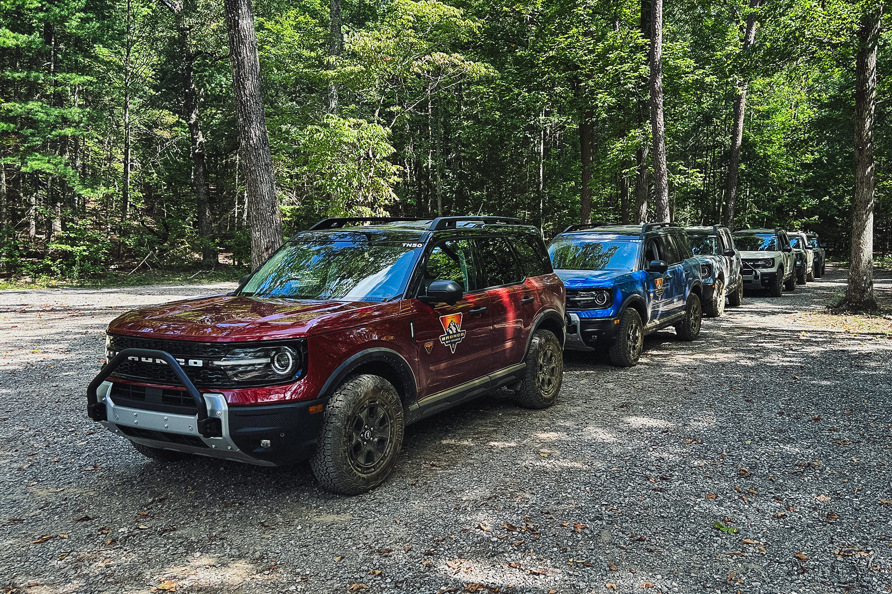 Ford Broncos driving off road