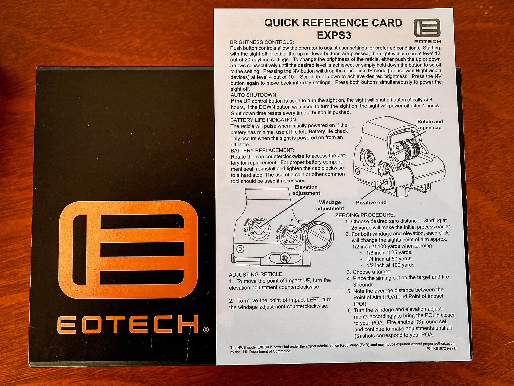 Quick Reference Card for optic