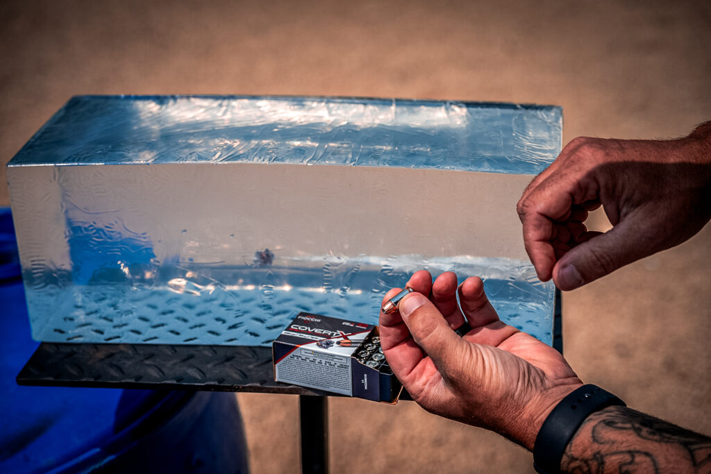 Fiocchi Covert X ammo at the range with ballistic gel