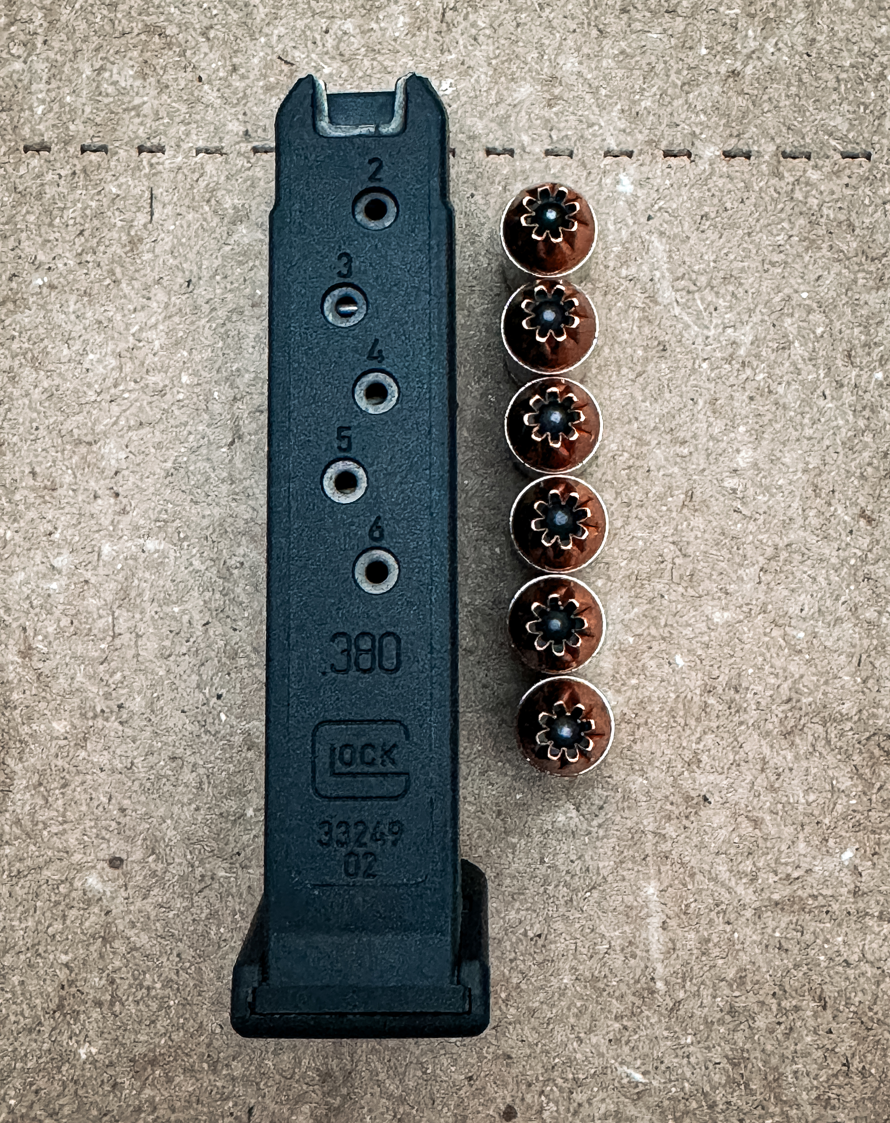 Glock 42 .380 ACP magazine and ammo