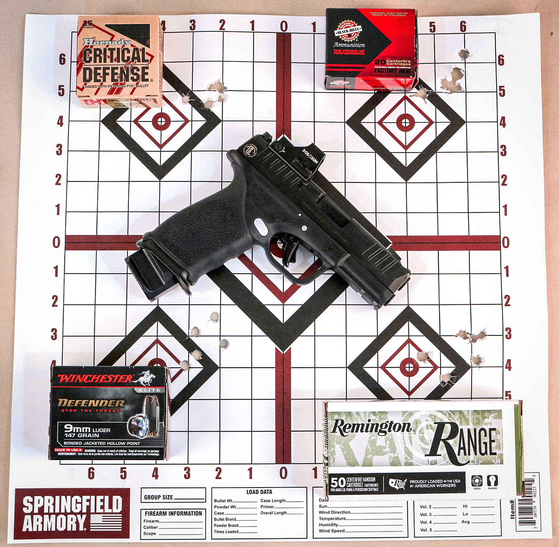LTT Hellcat Pro pistol on target with ammo