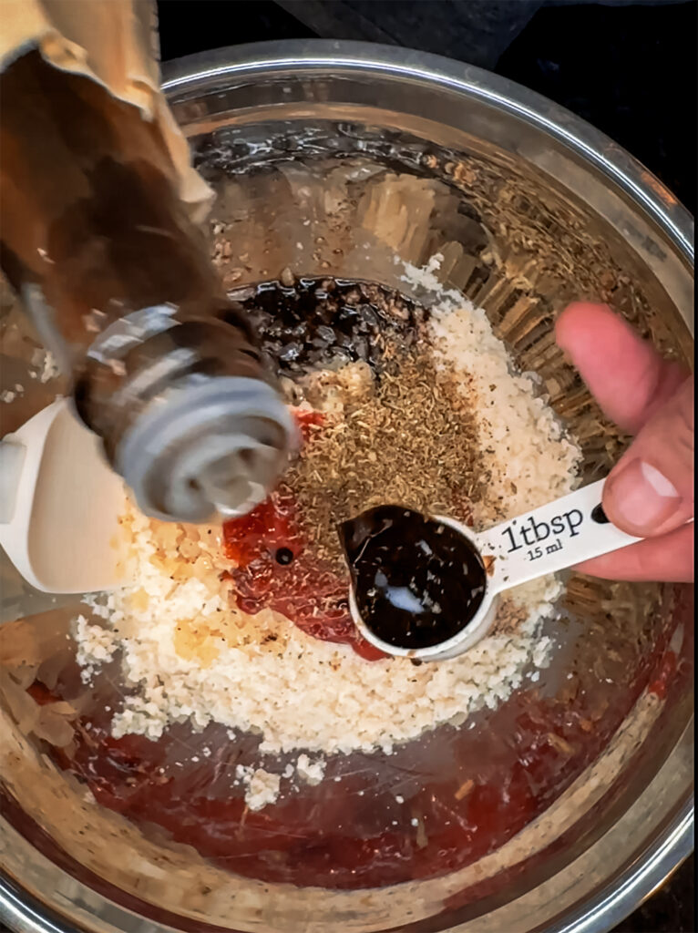 mixing up the breadcrumbs and seasoning