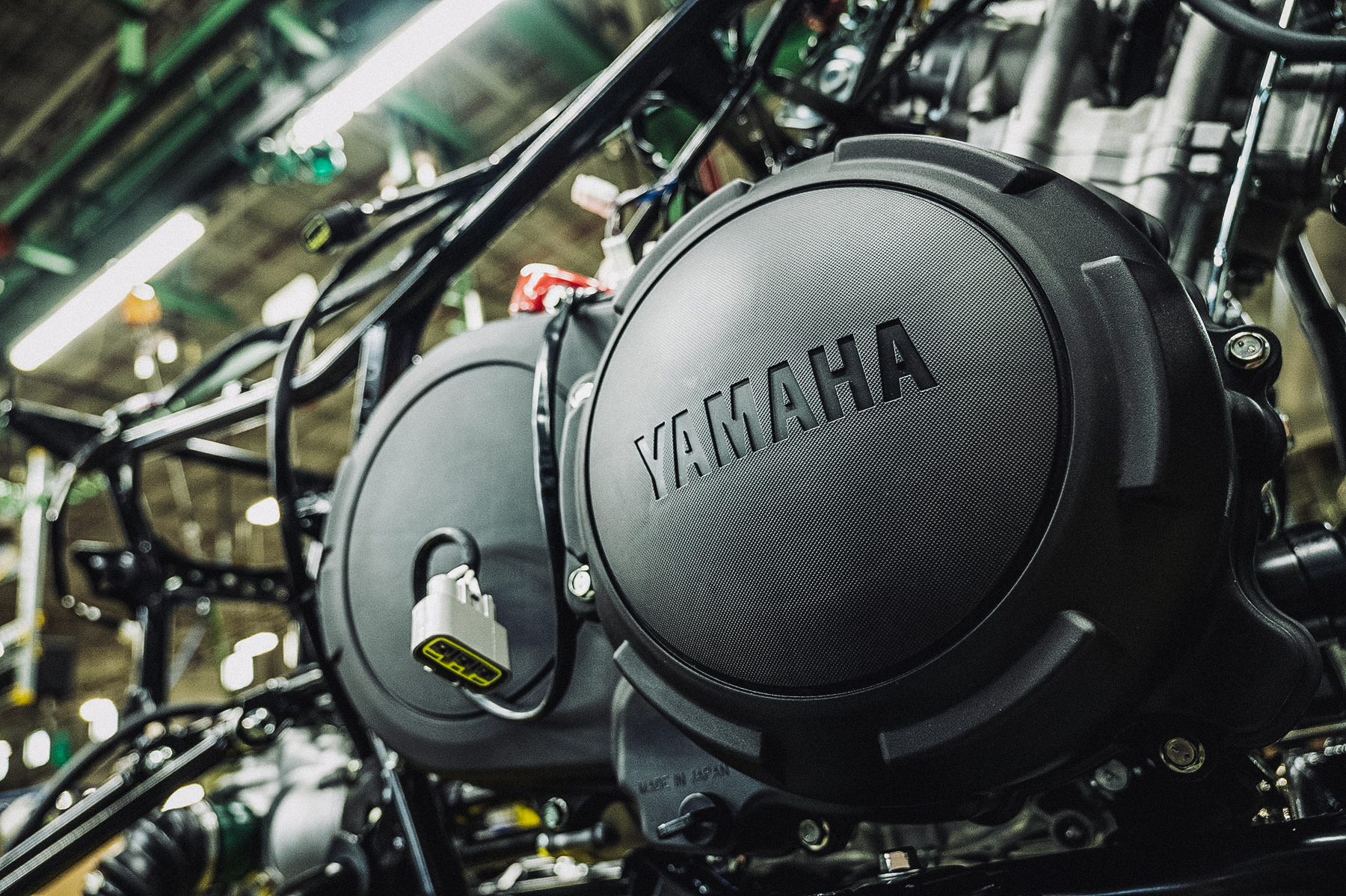 Yamaha assembly line engine closeup