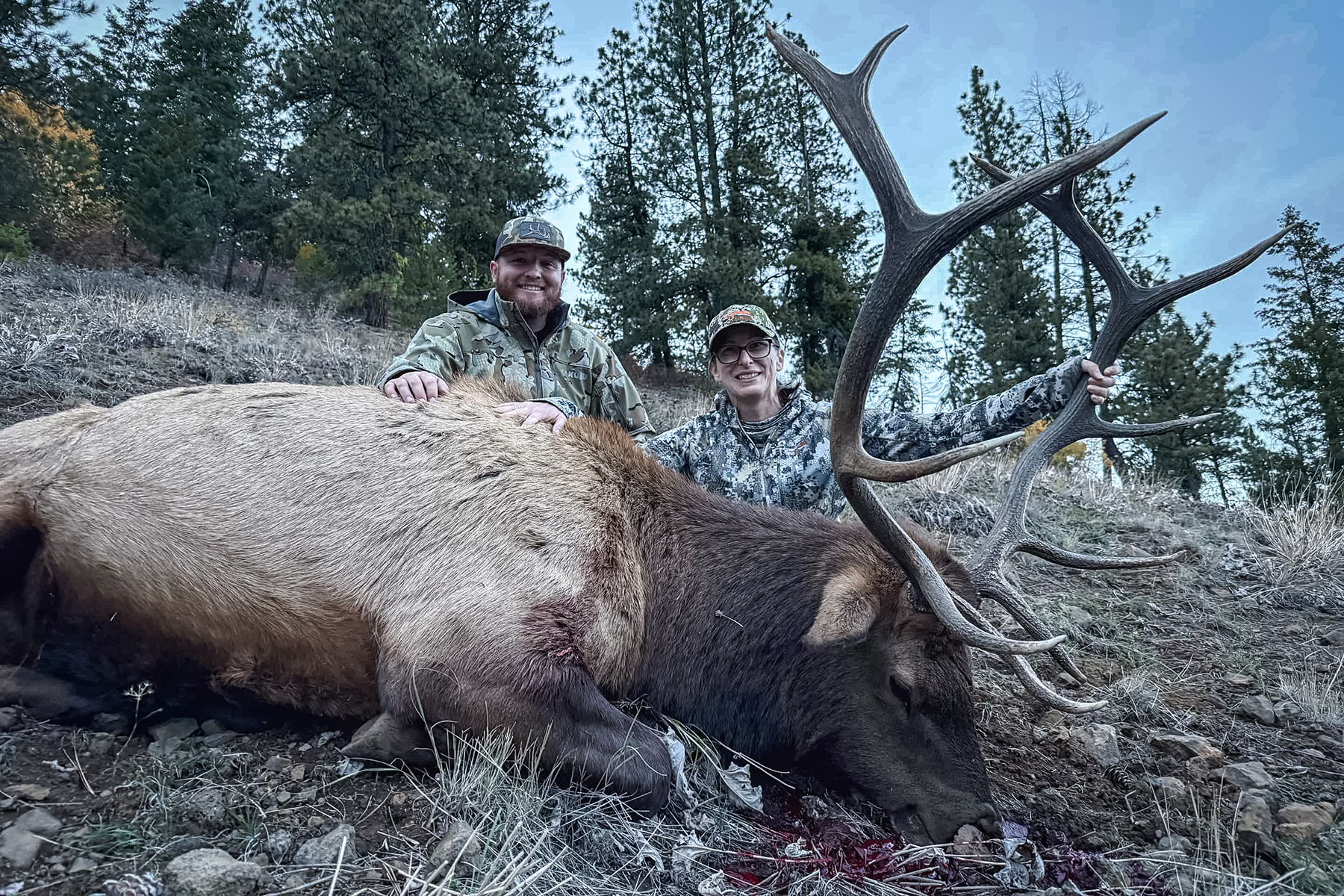 the author with her guide and bull elk