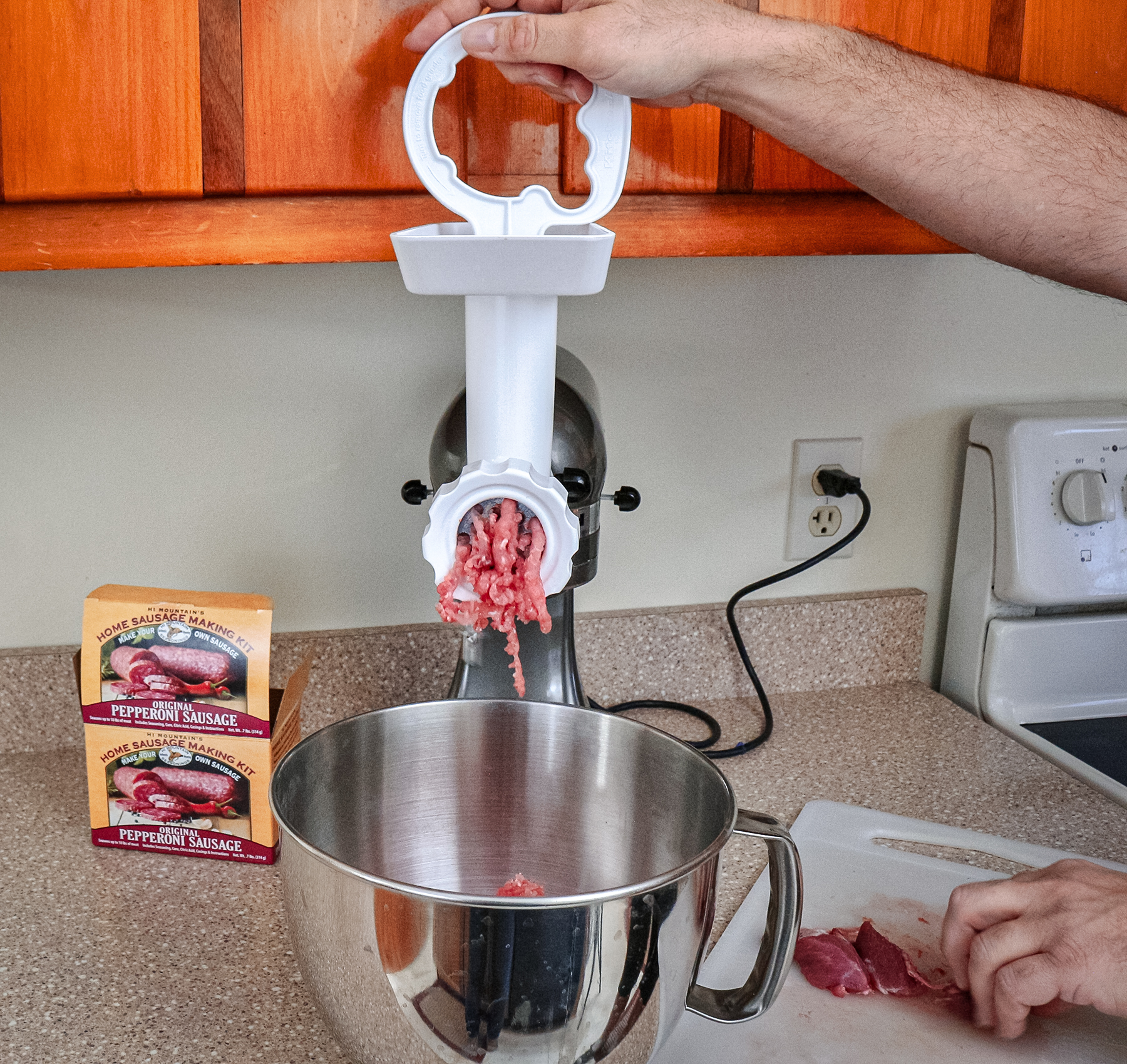 using the grinder attachment on a mixer