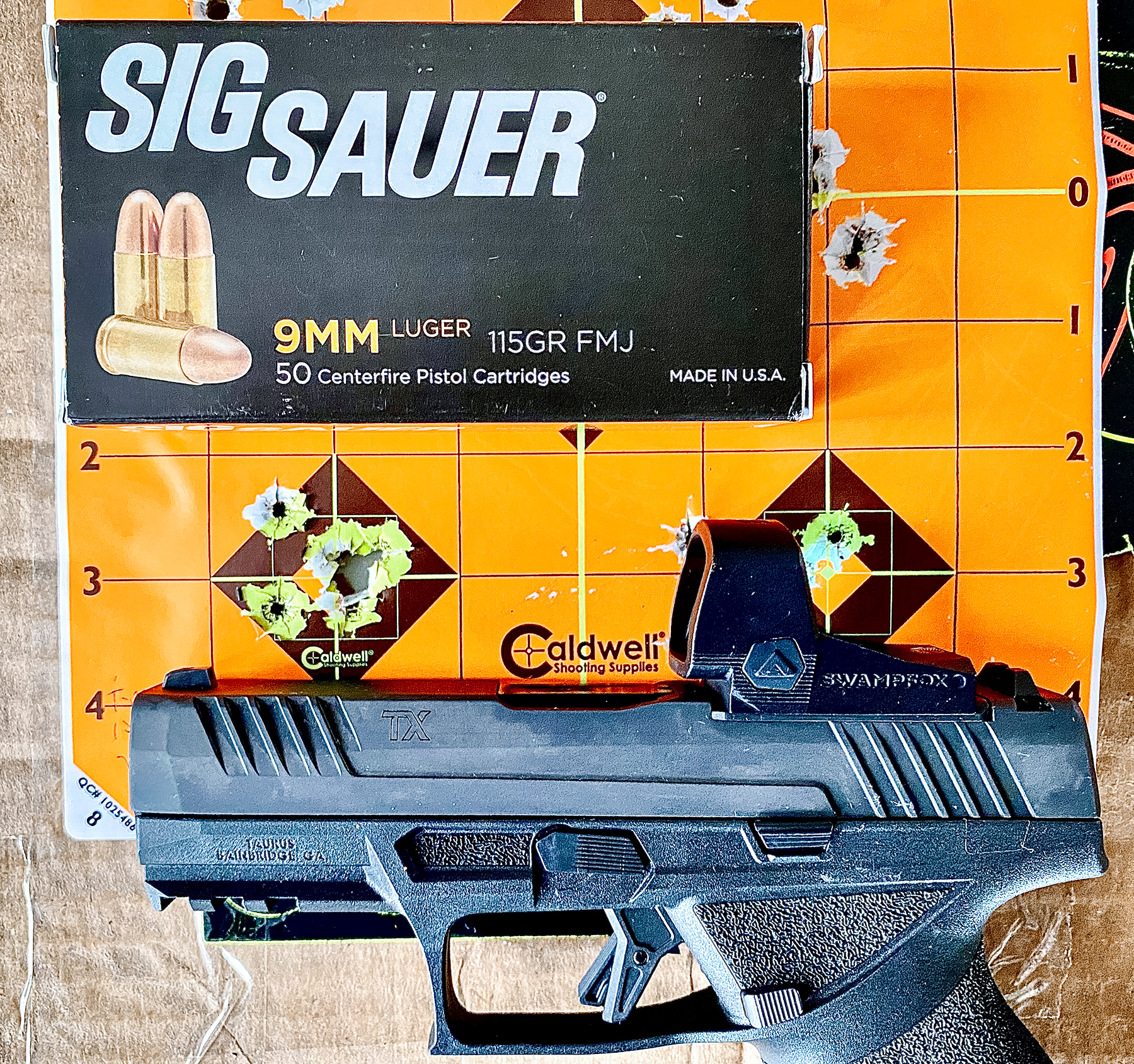 Taurus TX9 with target and SIG SAUER 9mm FMJ ammo