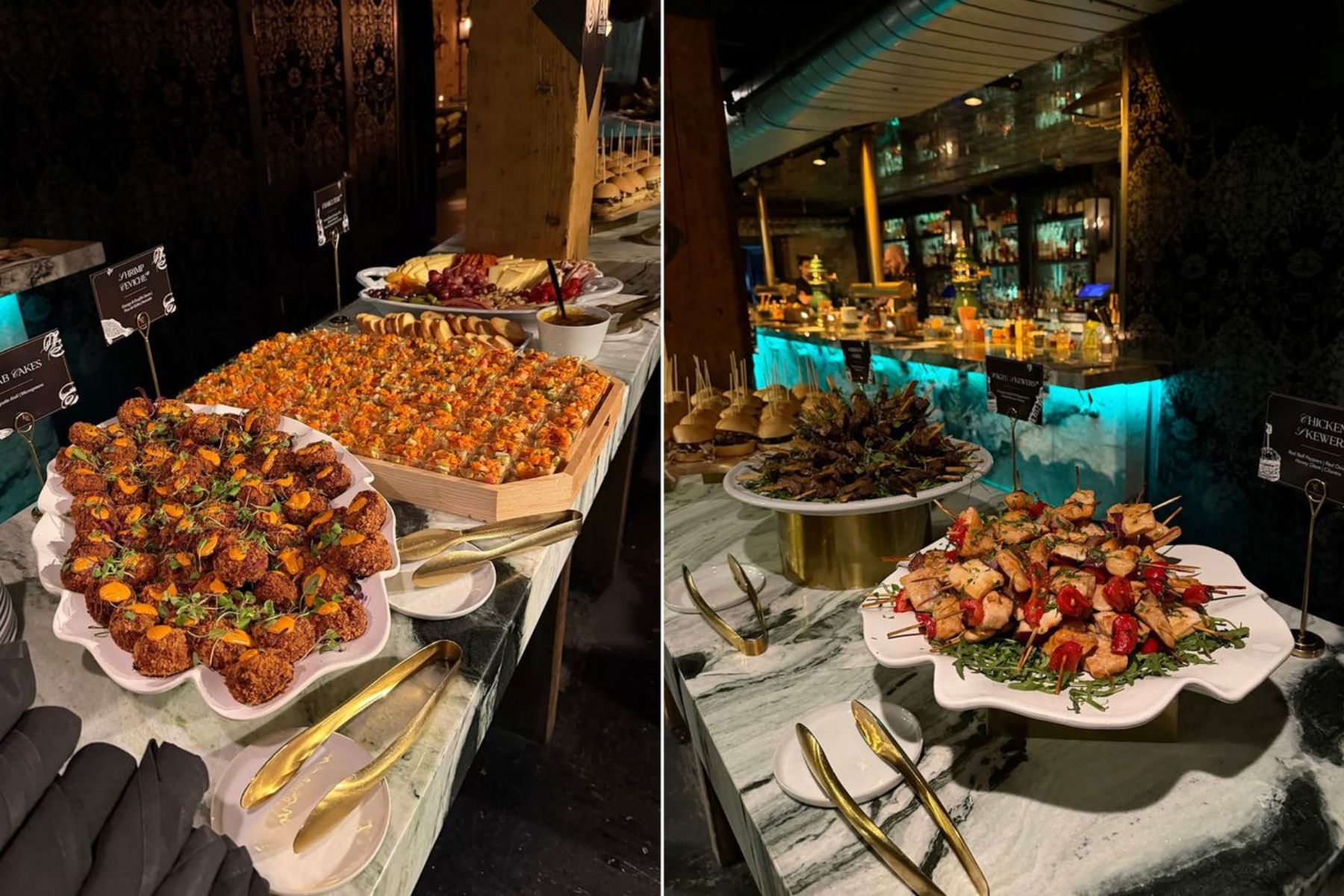 A lavish food spread at a VIP Party.