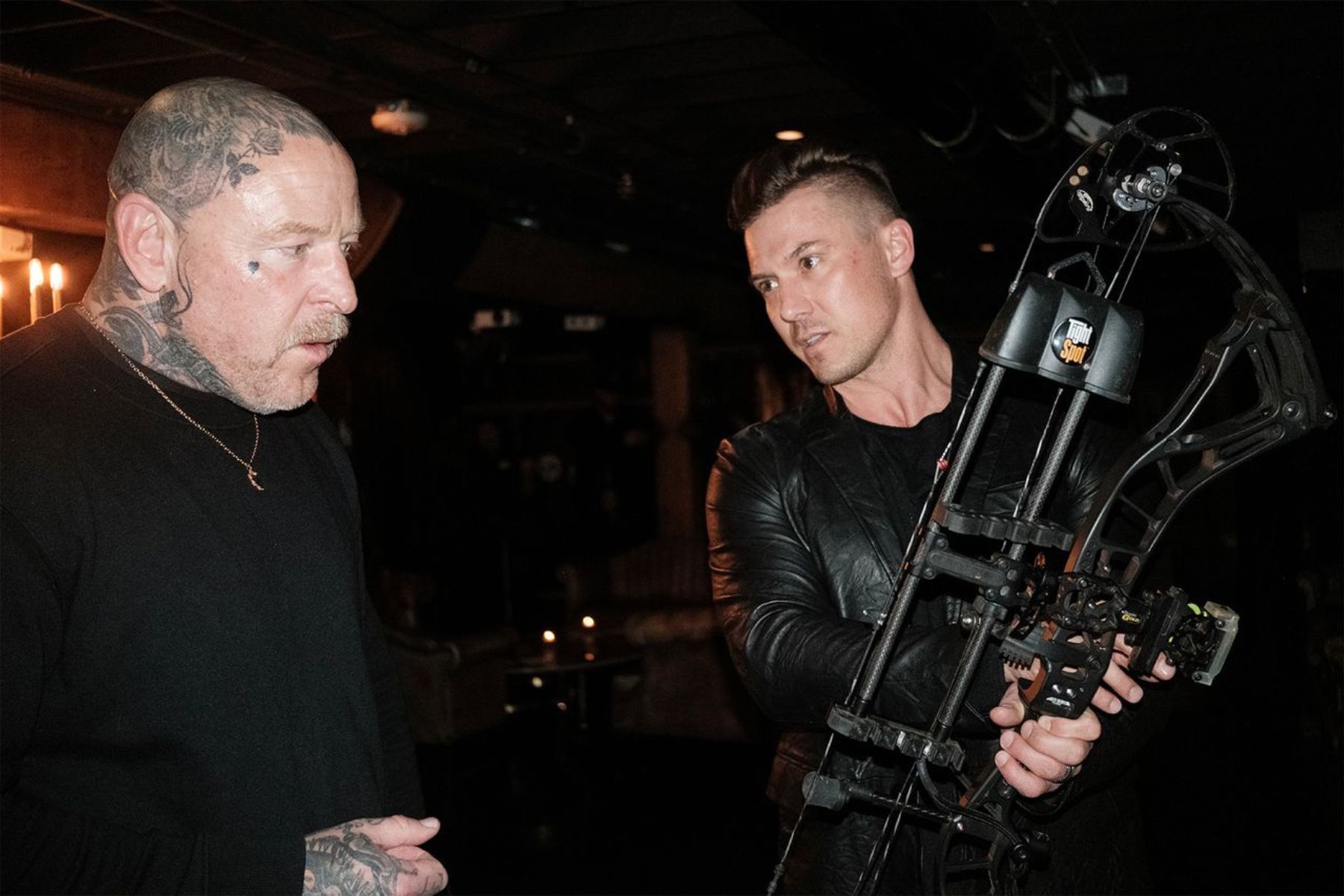 John Radzwilla presents Jason Ellis with his first-ever bow: a Bowtech compound bow.