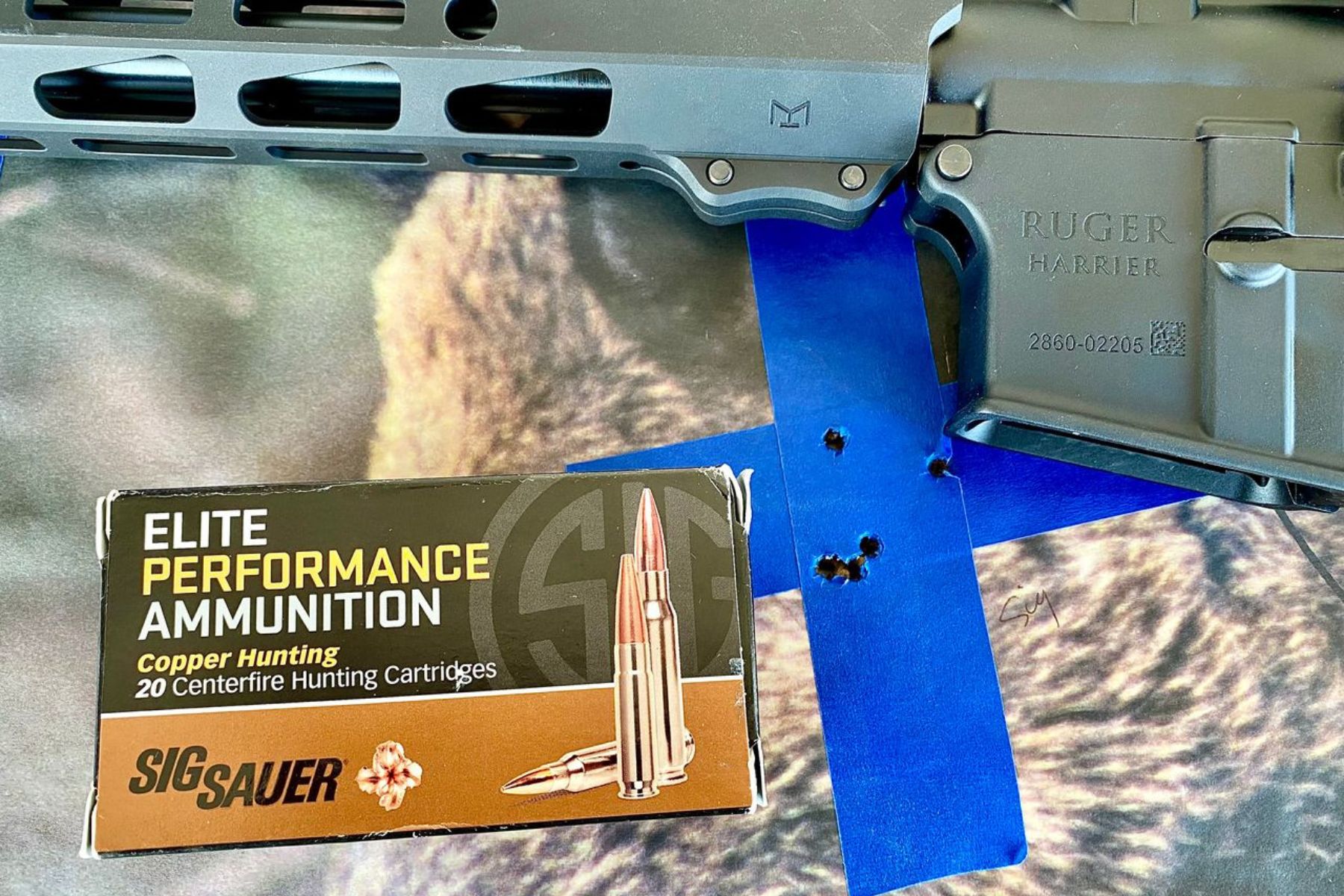 Sig .223 Rem. Copper Hunter at 100 yards, 1.25” group.