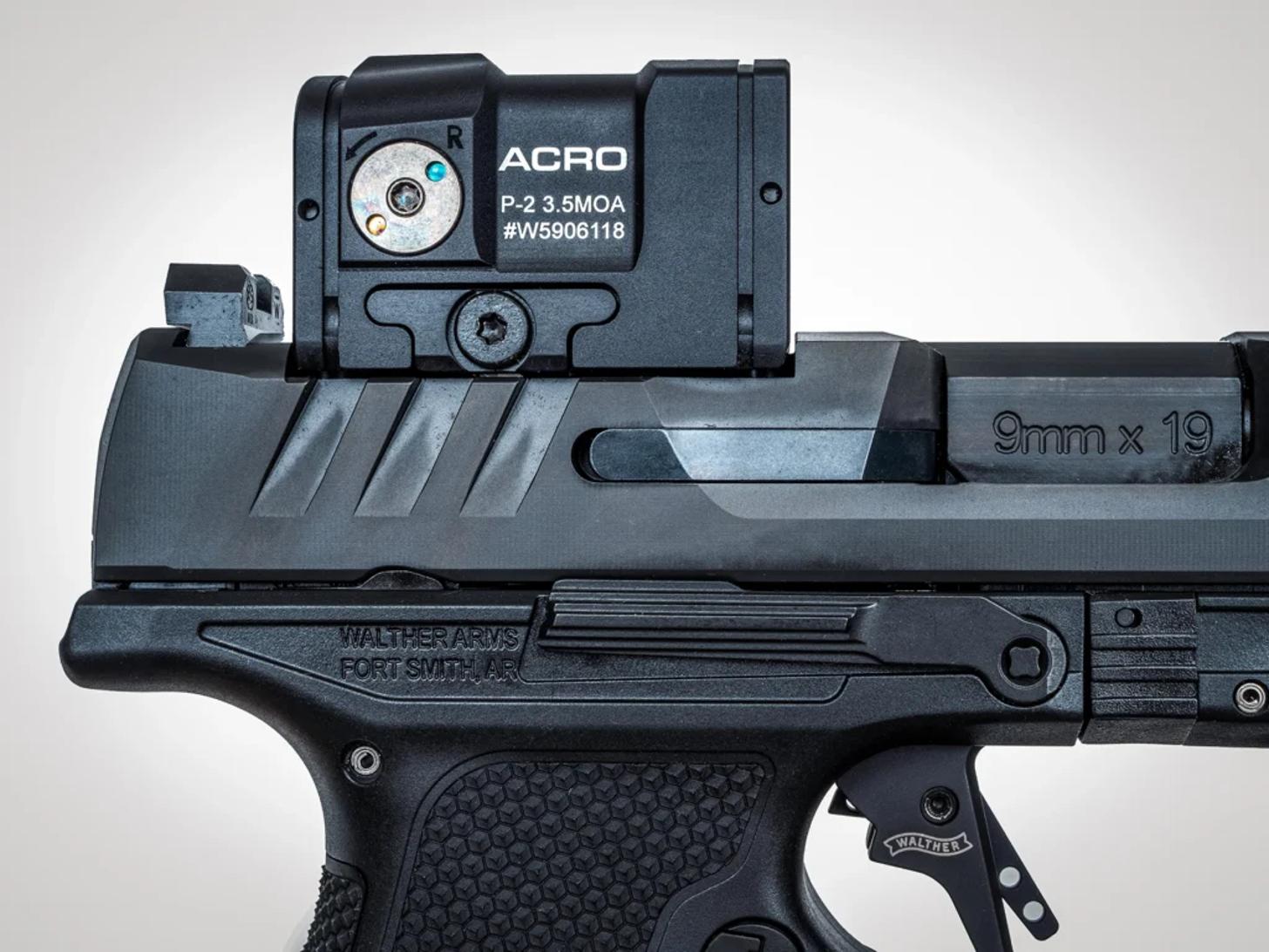 Walther PDP F Pro ACRO close up on Aimpoint ACRO P2 red dot