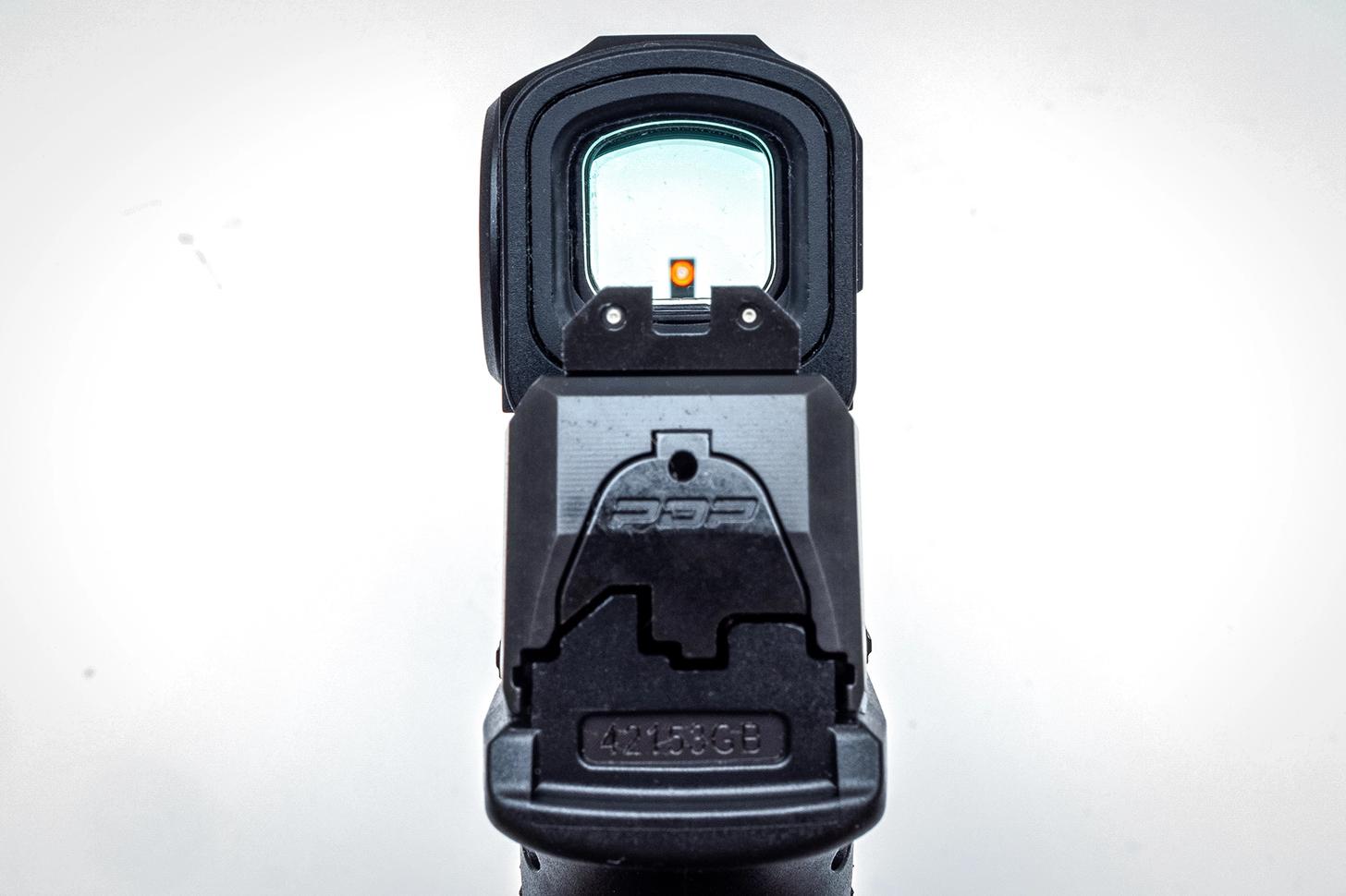 Walther PDP F Pro ACRO sight picture with lower third co-witness