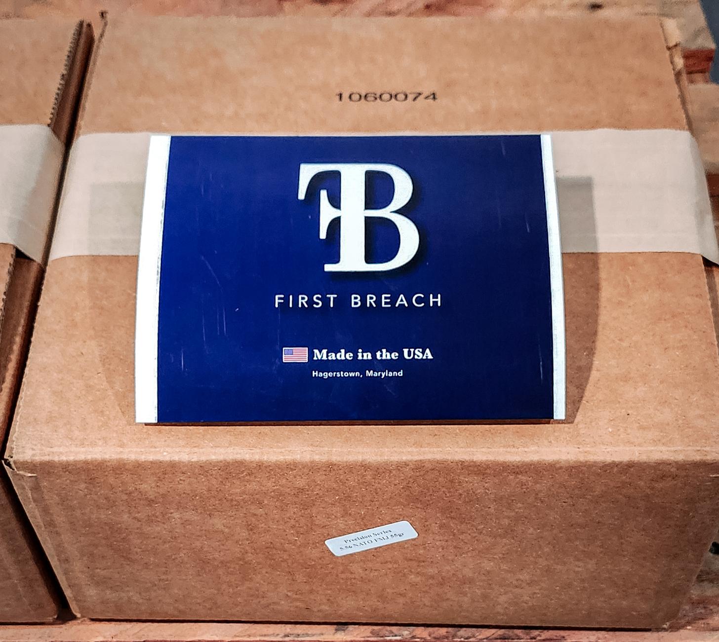 box of first breach ammo ready for shipping