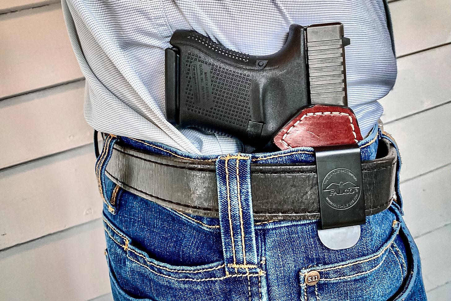 G29 in a Falco TalonGuard A911 Hybrid IWB holster on a person
