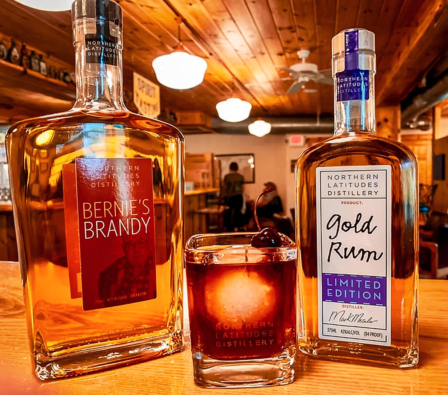 manhattan gold cocktail with Brenie's Brandy and gold rum from northern latitudes distillery