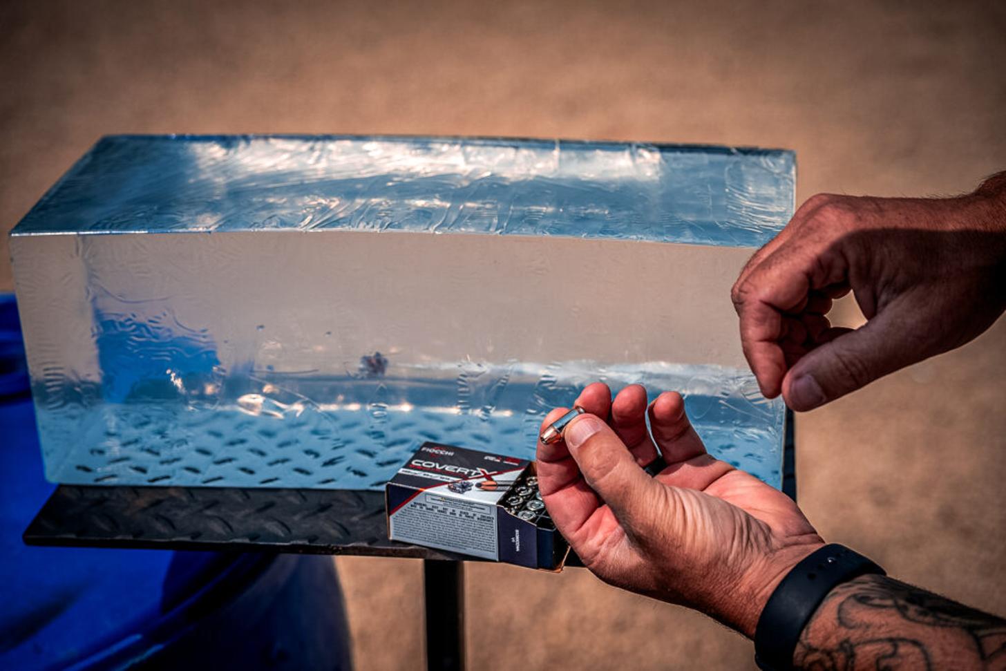 Fiocchi Covert X ammo at the range with ballistic gel