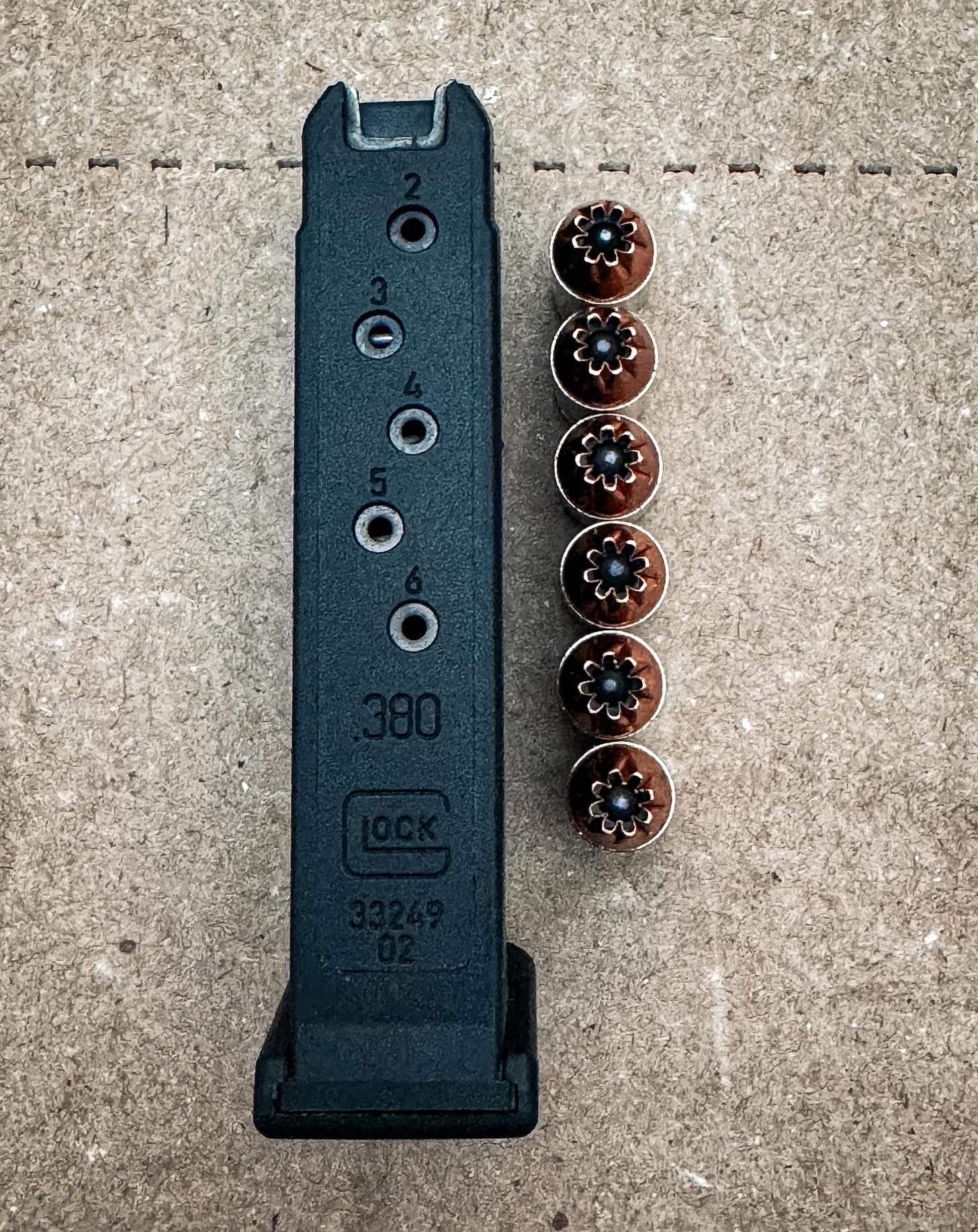 Glock 42 .380 ACP magazine and ammo