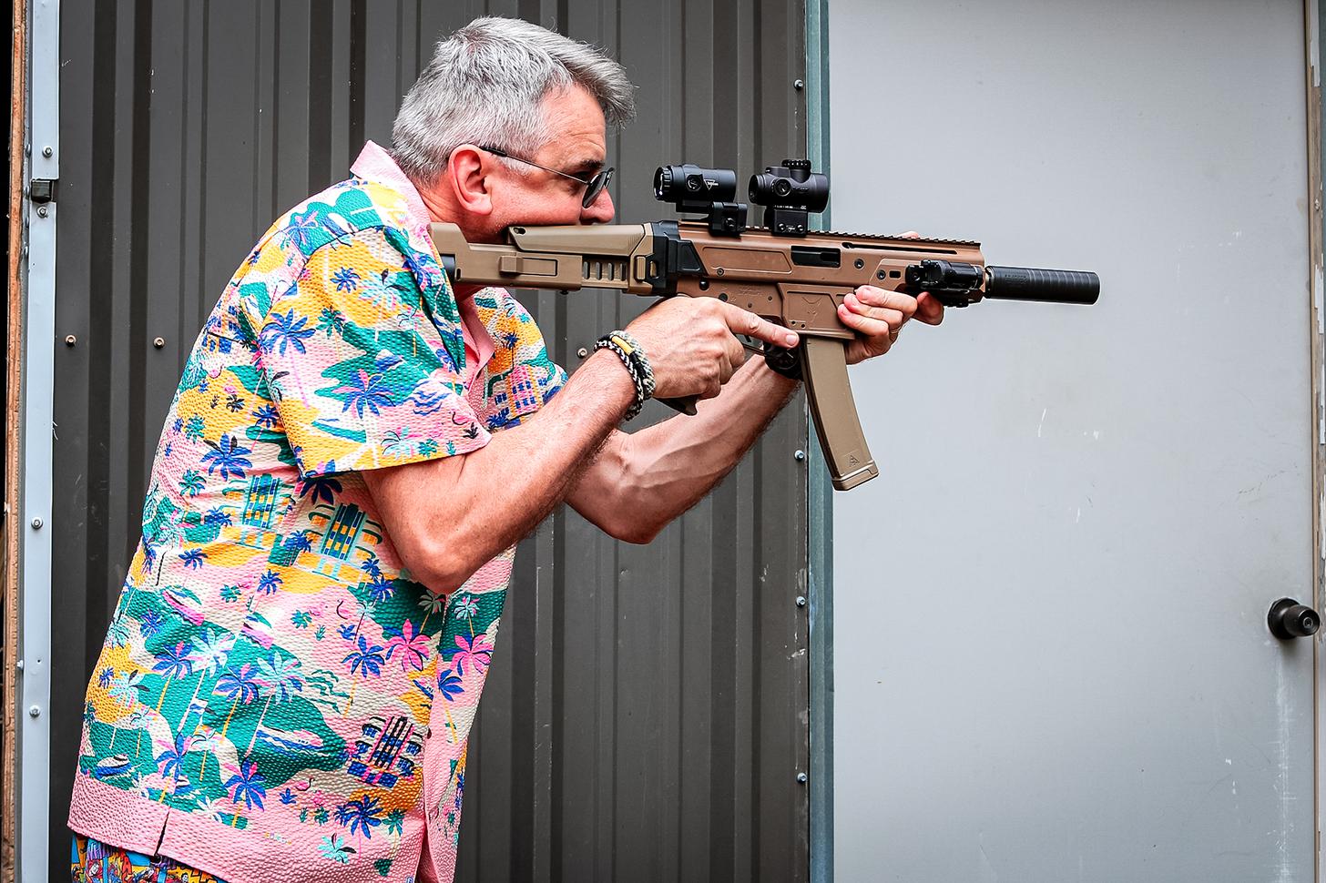 the author aiming a PSA JAKL 9