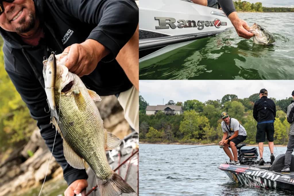 BPS Pro Chris Johnston shows off a nice bass by the new Ranger Z518R. Johnston was awarded Bassmaster Angler of the Year for 2024, earning the most points over the nine regular-season elite tournaments. 