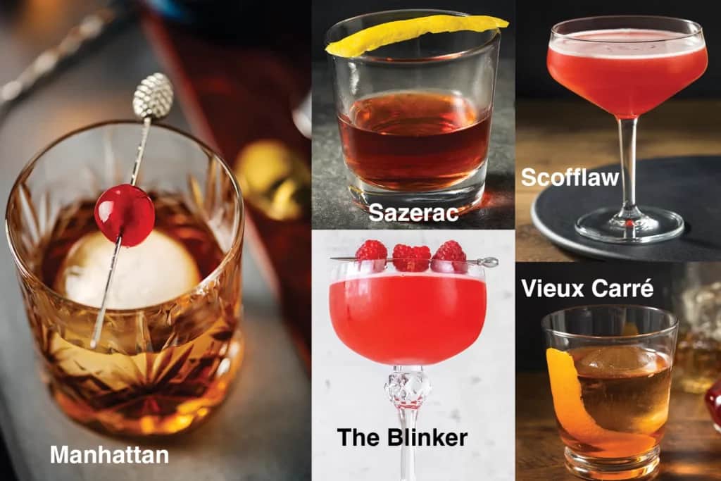 rosen rye cocktails, manhattan, sazerac, scofflaw, the blinker, Vieux Carré