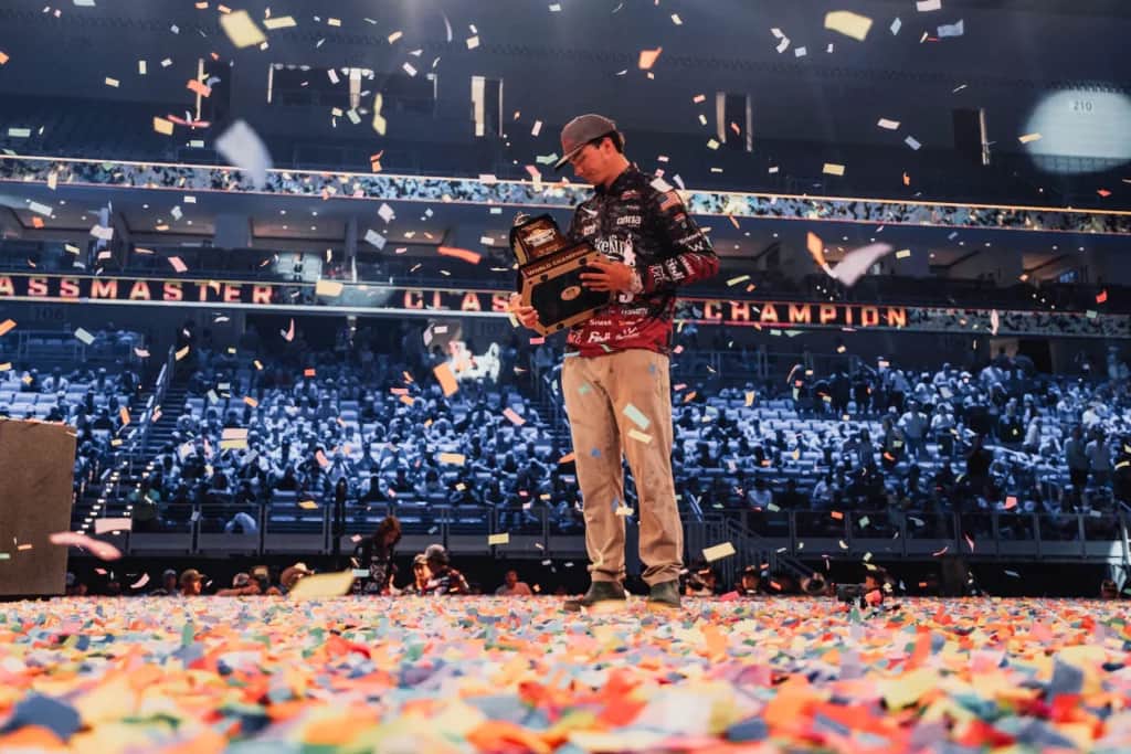 Easton Fothergill with trophy at 2025 Bassmaster Classic