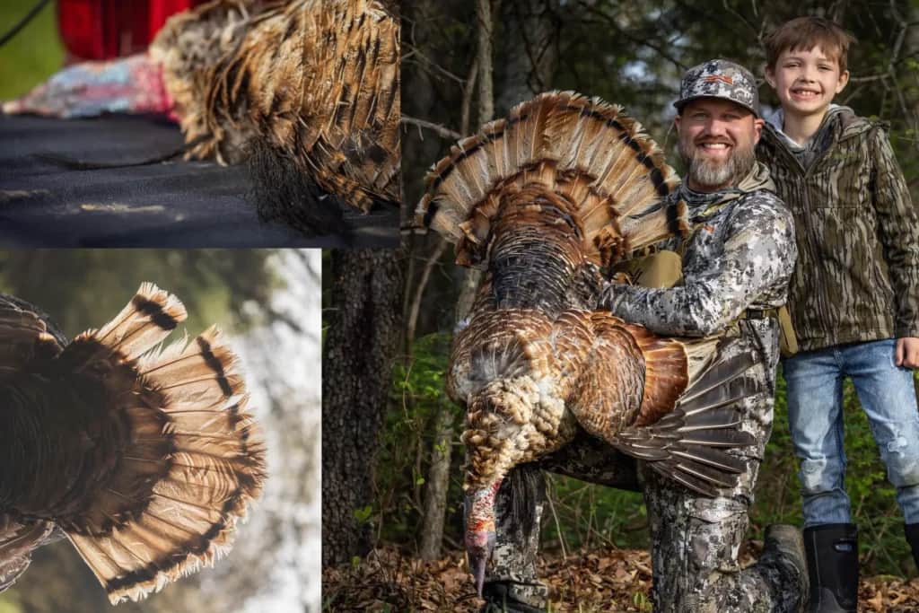 Dusty Altman with his son and his red-phase wild turkey