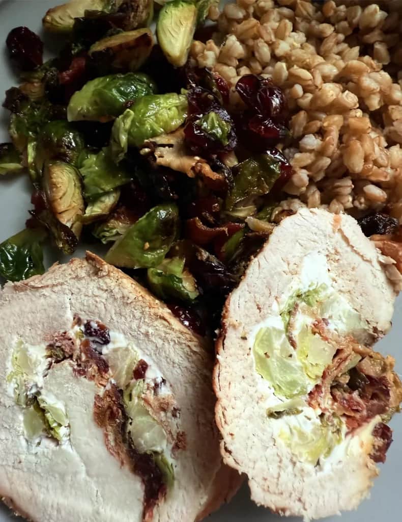 Wild Turkey Roulade with Brussels Sprouts, Bacon & Craisins