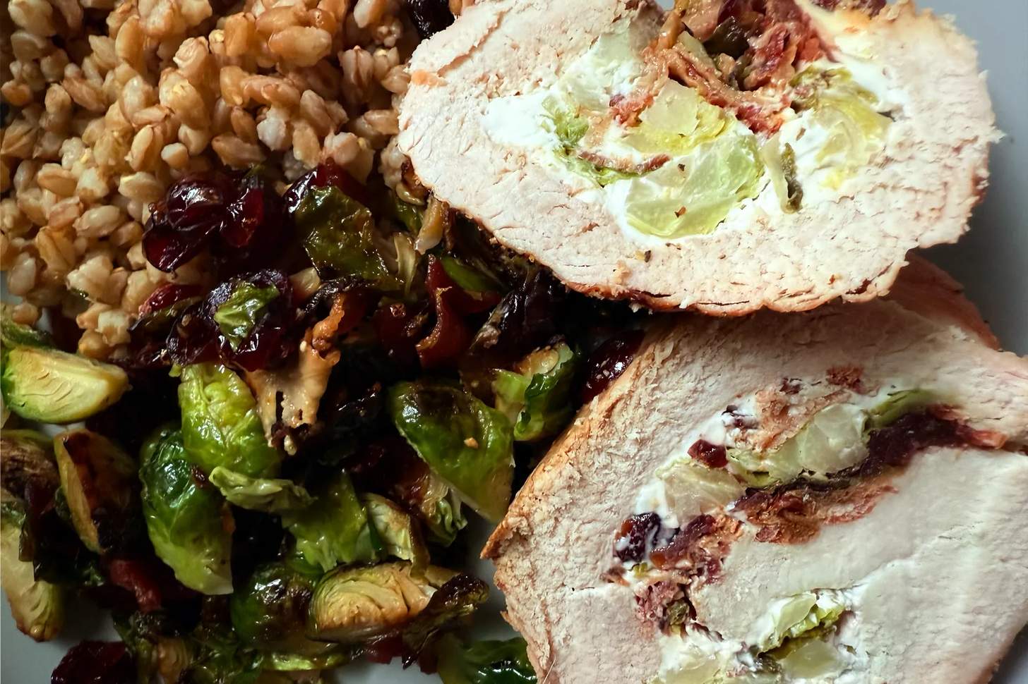 Wild Turkey Roulade with Brussels Sprouts, Bacon and Craisins Recipe  