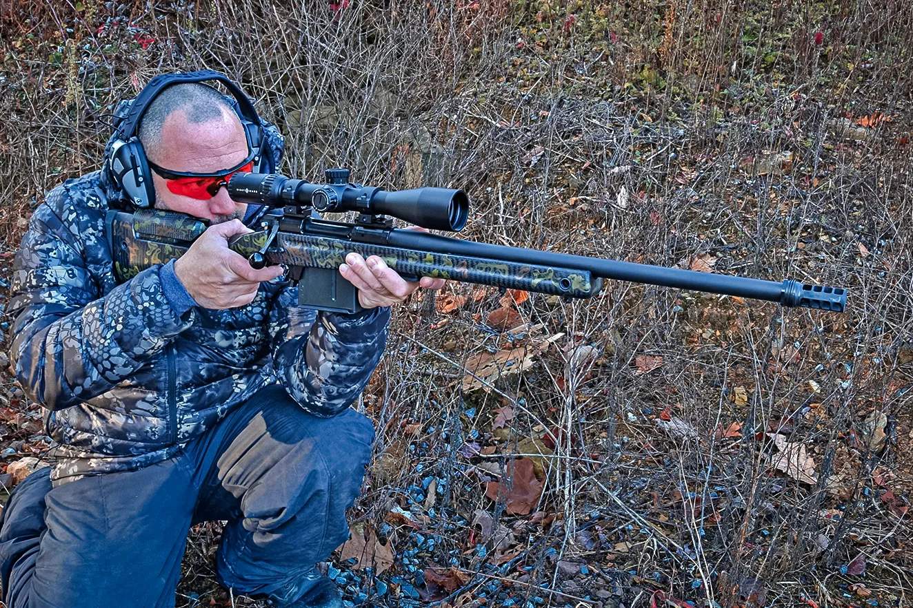 A man shooting a Geissele King Hunter: from the knee