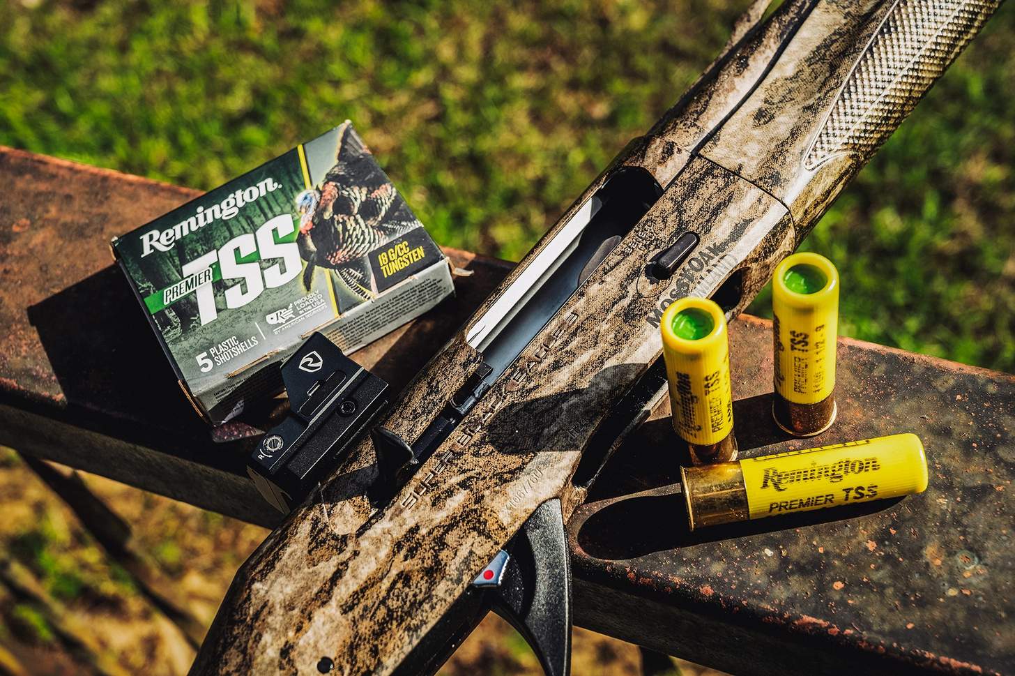 a Benelli Super Black Eagle shotgun with Remington TSS shotshells 20 gauge