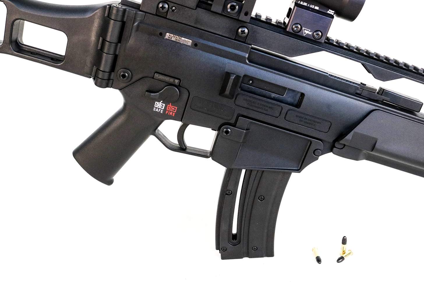 HK G36 Rimfire receiver with loose .22LR ammo