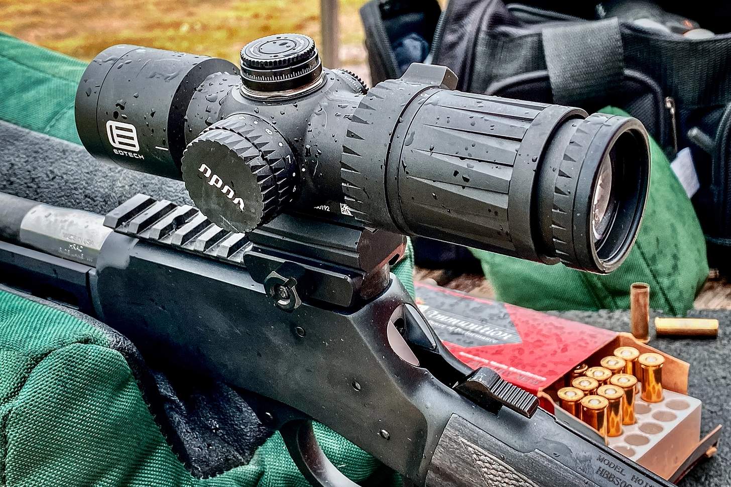 The EOTECH VUDU optic mounted on the Henry SPD HUSH with a riser