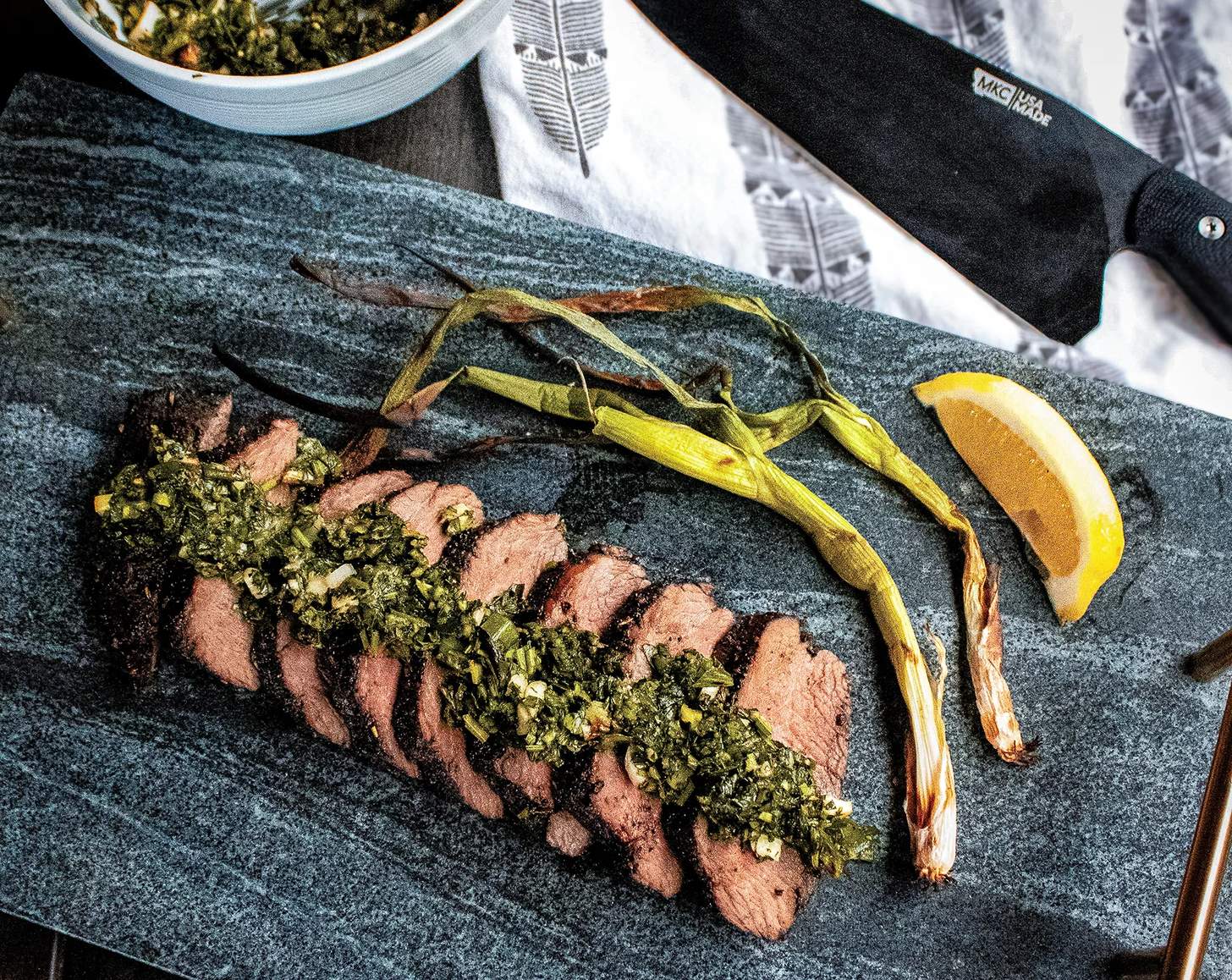 Grilled Venison with Charred Scallion Gremolata
