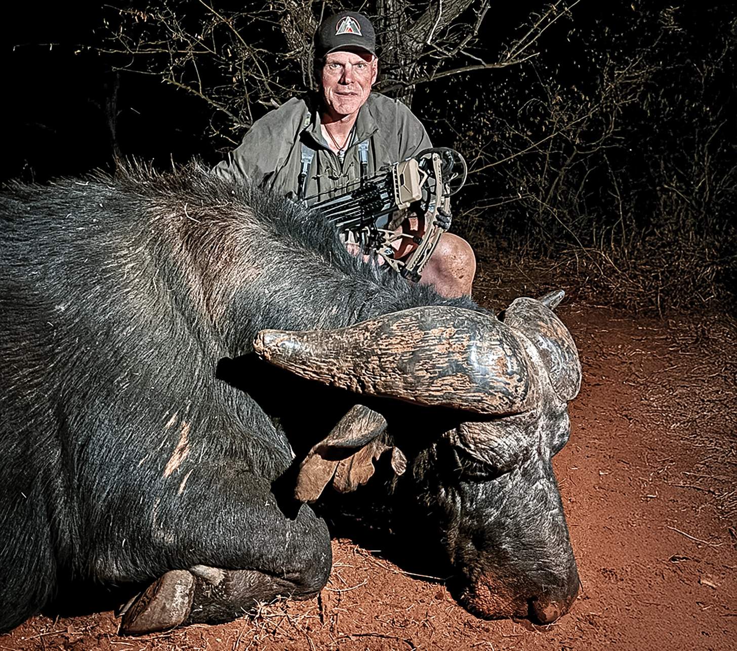 John Barklow with a downed cape buffalo