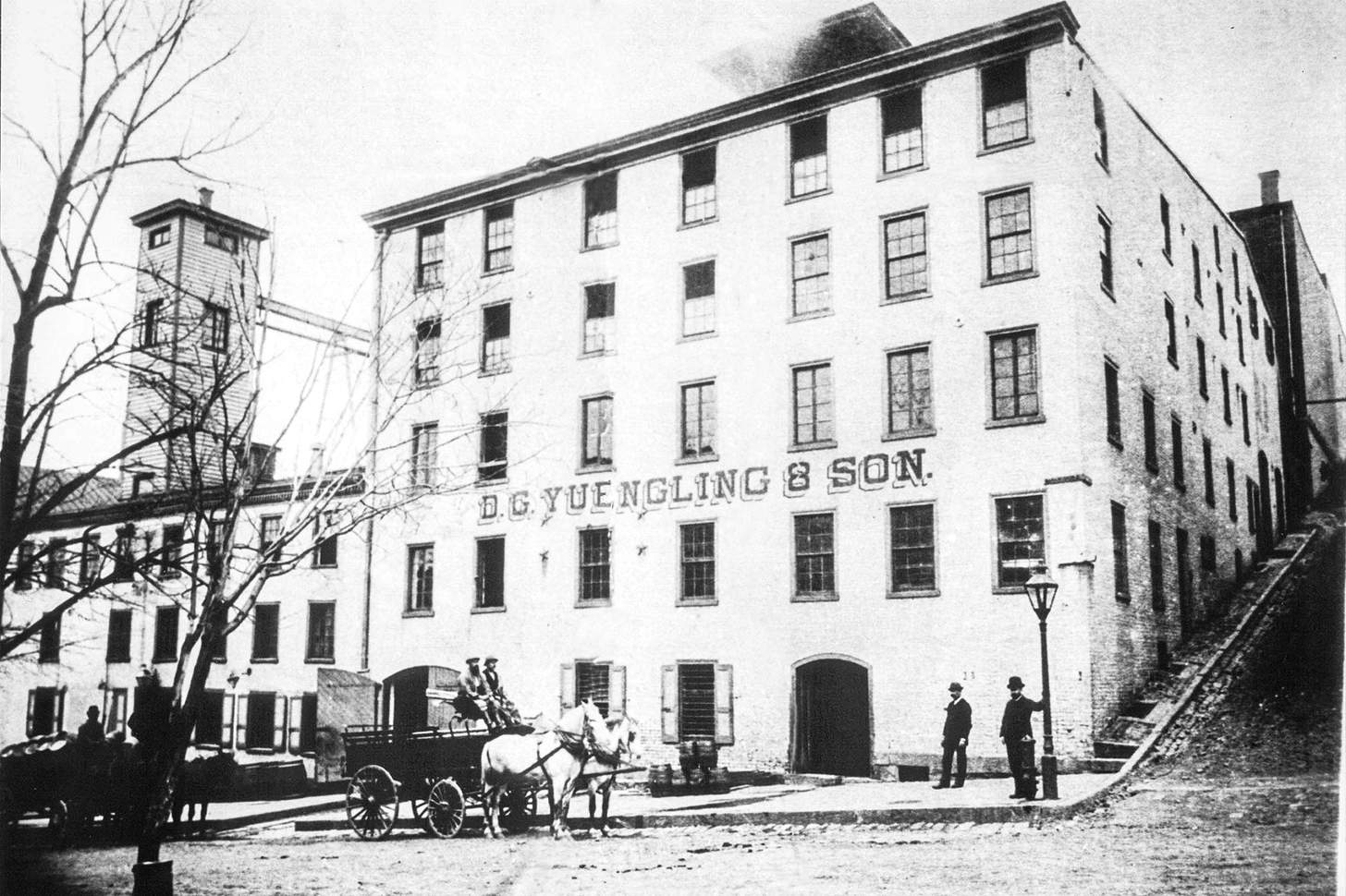The original Yuengling & Son brewery in Pottsville, Pennsylvania, when people still used horses