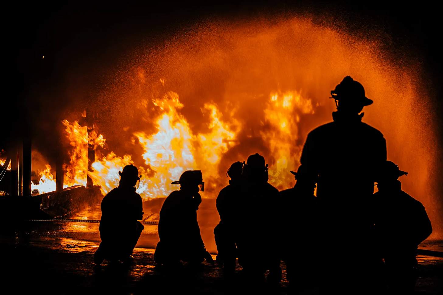 firefighters battling a blaze