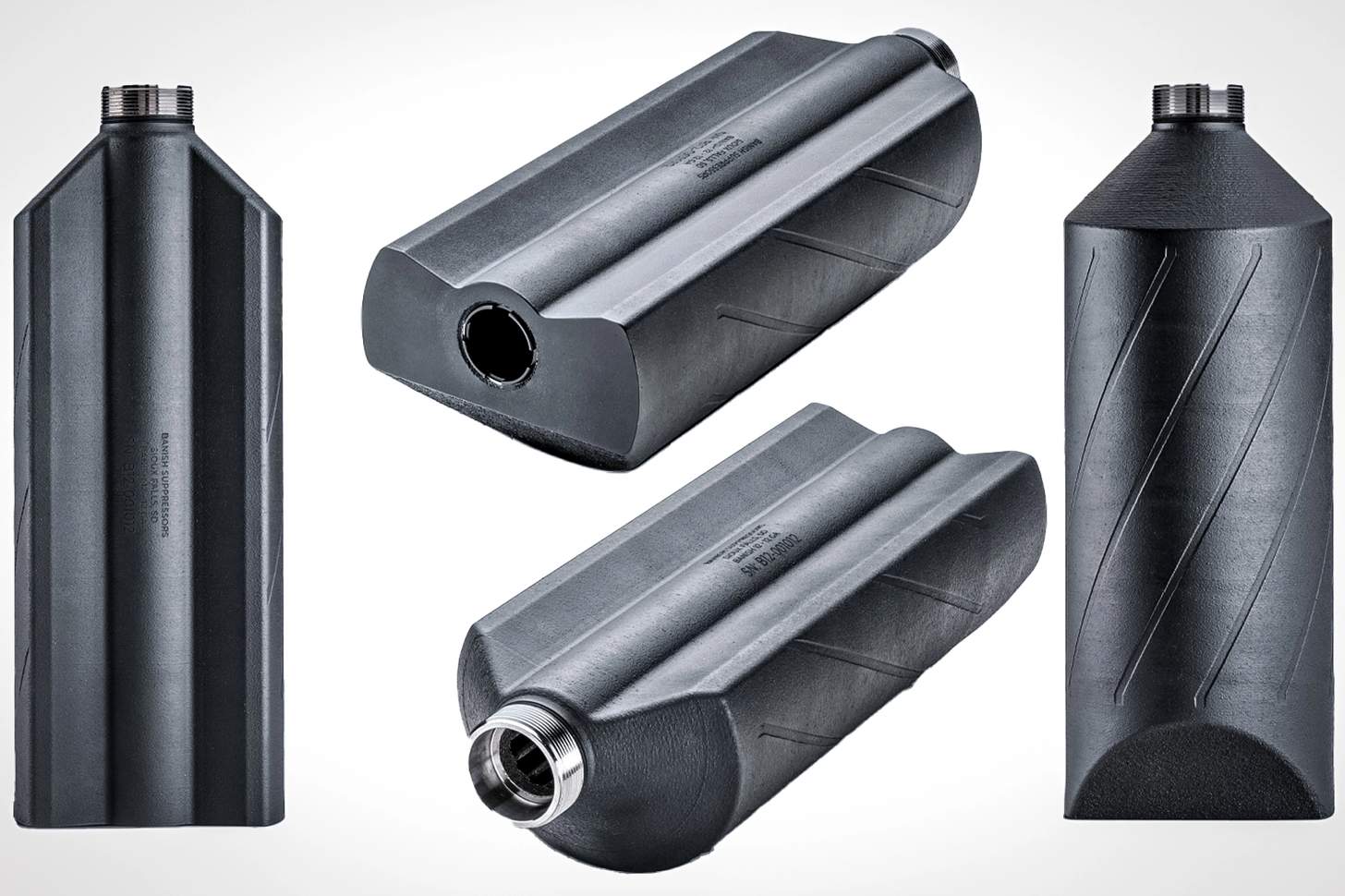 Banish 12 suppressor - various angles on white