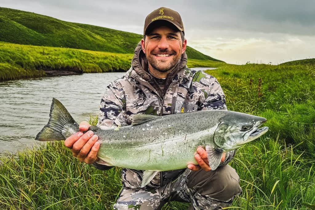 The author with a freshly caught soho salmon