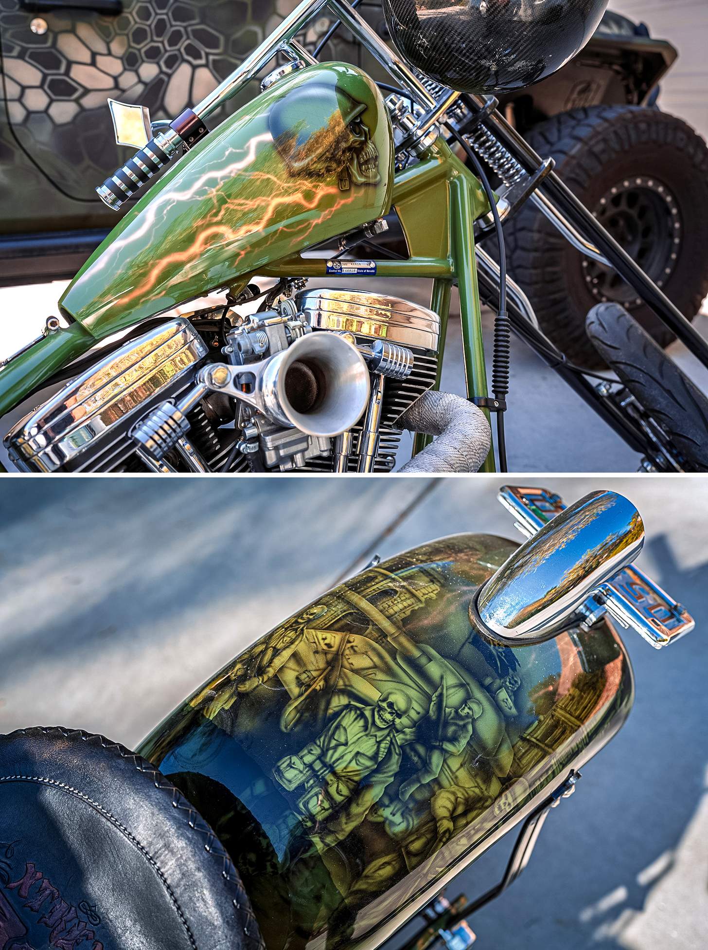 close-up shots of Randy Couture's chopper