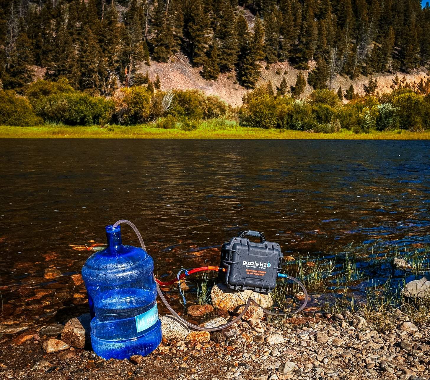 A guzzle H2O stream filling a water jug