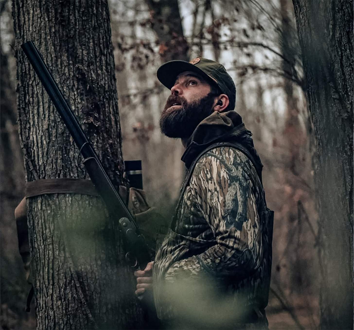 Jordan Davis on a duck hunt in flooded timber with a double barrel shotgun