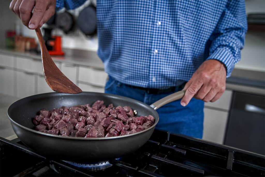 frying caribou meat