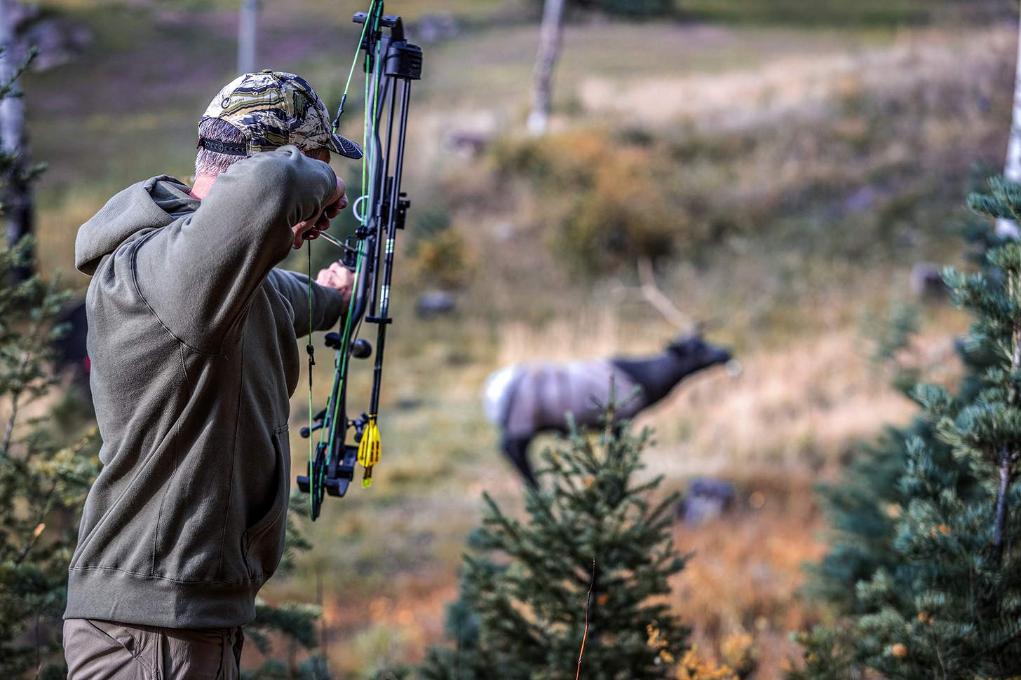 John Dudley at full draw on an elk 3D target